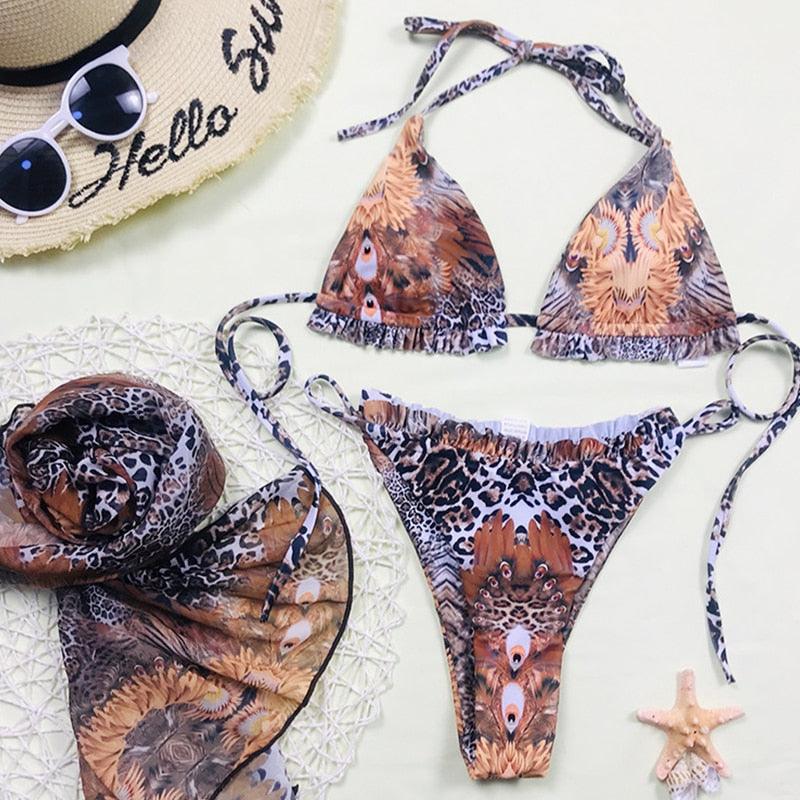 Ensemble de bikini 3 pièces à imprimé floral pour femmes