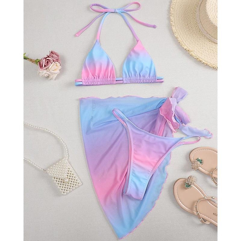 Ensemble de bikini 3 pièces à imprimé floral pour femmes