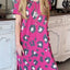 Printed pocket slit V-neck short sleeved long skirt for women - Korvel
