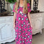 Printed pocket slit V-neck short sleeved long skirt for women - Korvel