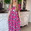 Printed pocket slit V-neck short sleeved long skirt for women - Korvel