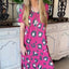 Printed pocket slit V-neck short sleeved long skirt for women - Korvel