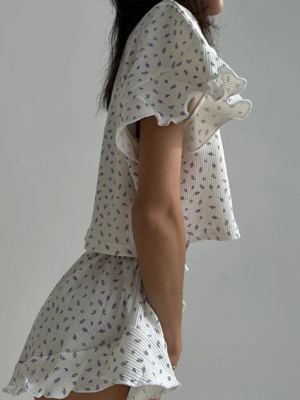 Printed Round Neck Top and Shorts Set - Korvel