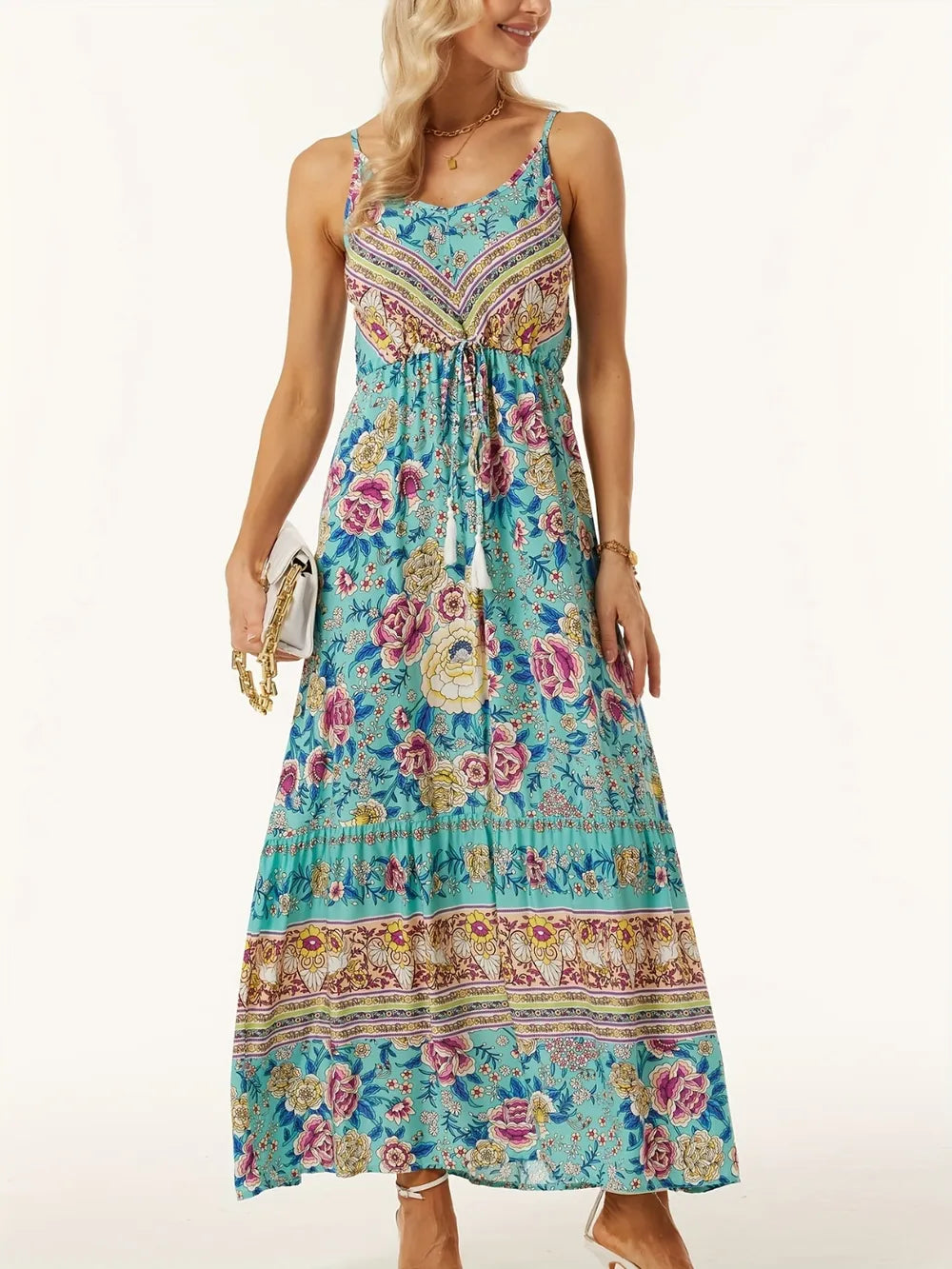 Vestido Elegante de Cuello Redondo Impreso