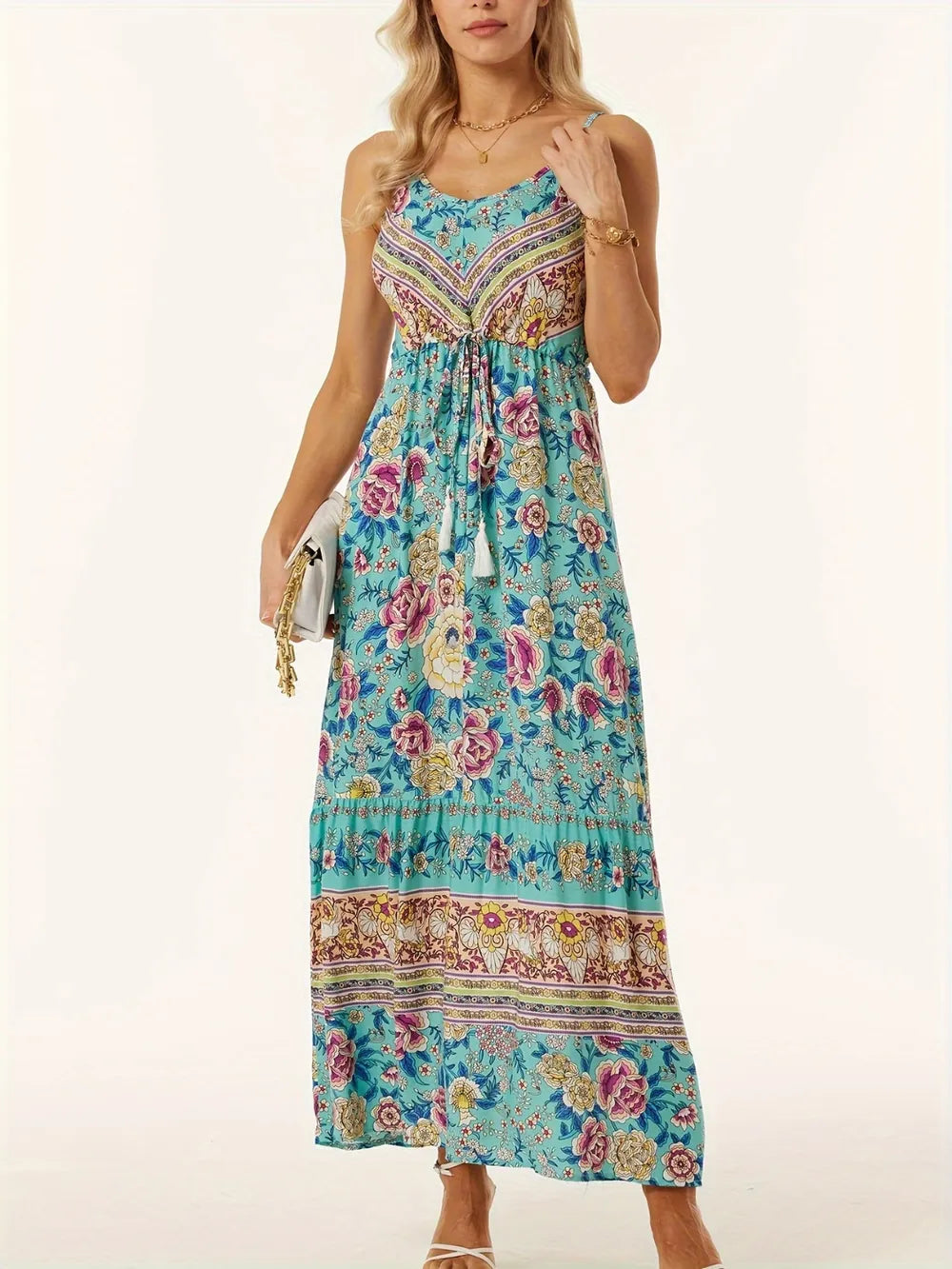 Vestido Elegante de Cuello Redondo Impreso