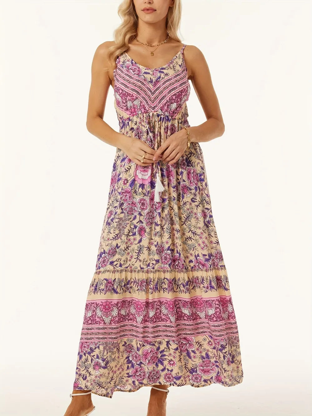 Vestido Elegante de Cuello Redondo Impreso
