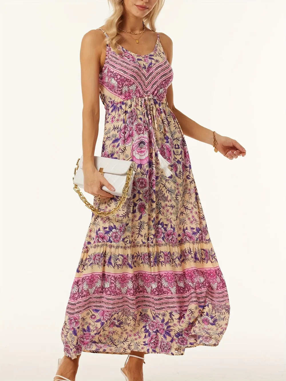 Vestido Elegante de Cuello Redondo Impreso