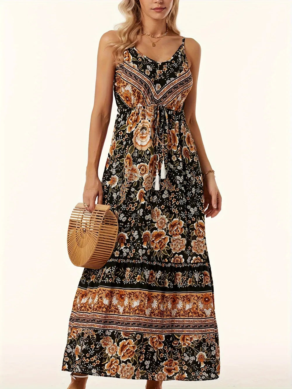 Vestido Elegante de Cuello Redondo Impreso