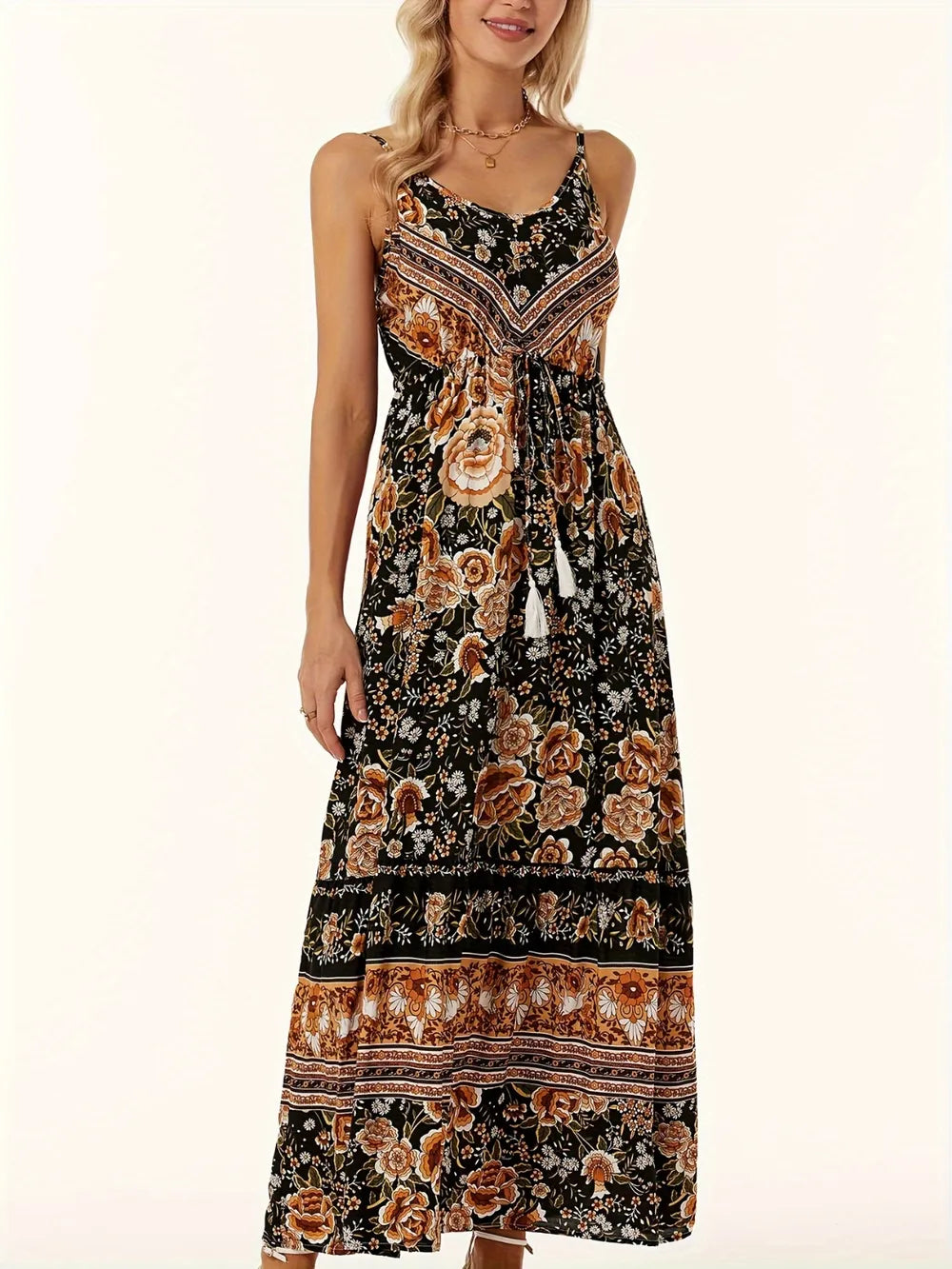 Vestido Elegante de Cuello Redondo Impreso