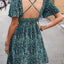 Robe Mini Imprimée à Encolure Croisée Smockée