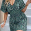 Robe Mini Imprimée à Encolure Croisée Smockée
