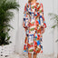 Robe midi à manches longues à encolure croisée imprimée