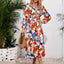Robe midi à manches longues à encolure croisée imprimée