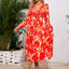 Robe midi à manches longues à encolure croisée imprimée