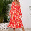Robe midi à manches longues à encolure croisée imprimée