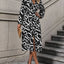Printed V-Neck Long Sleeve Midi Dress - Korvel