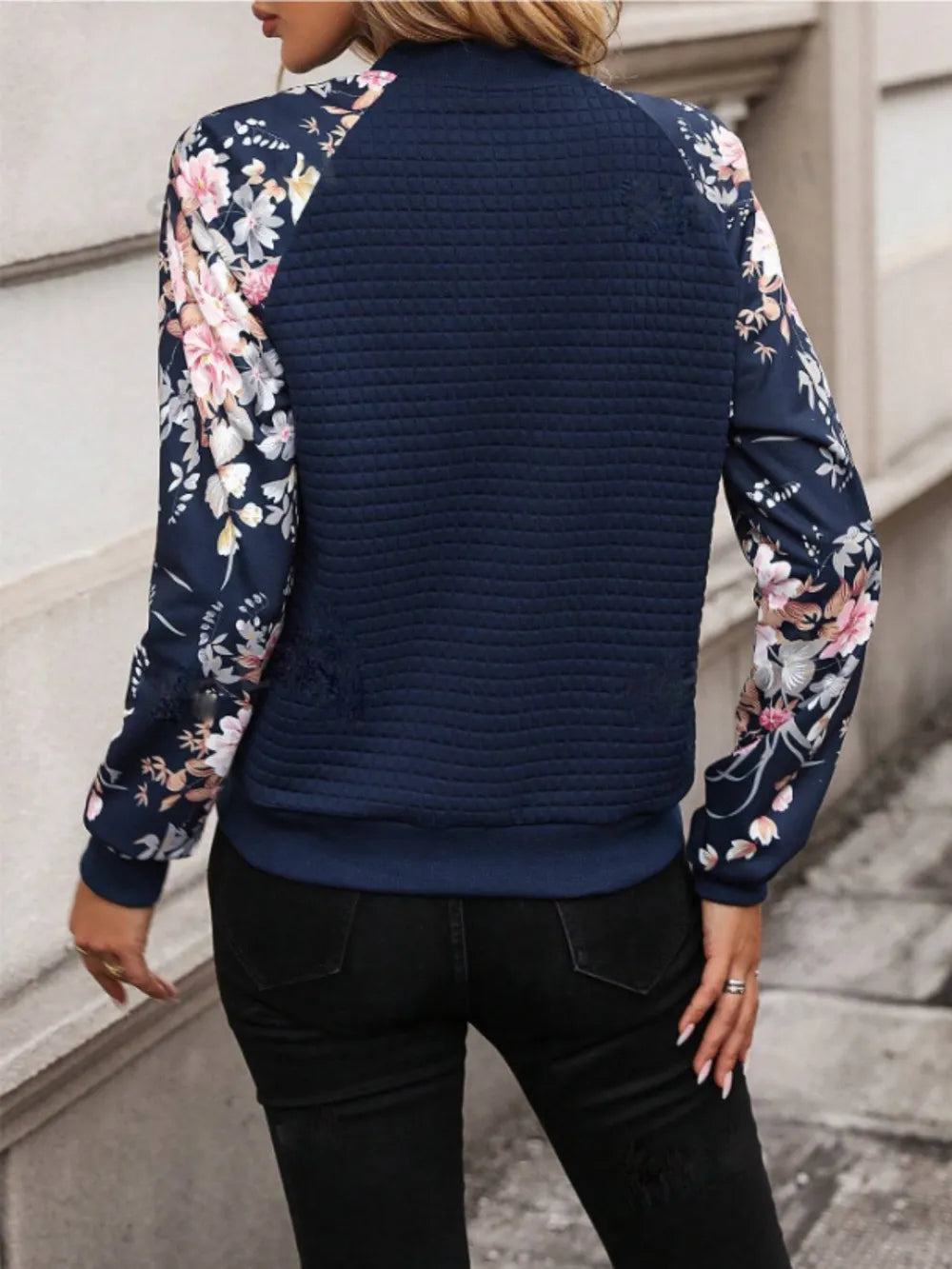 Printed Zip Up Long Sleeve Jacket - Korvel