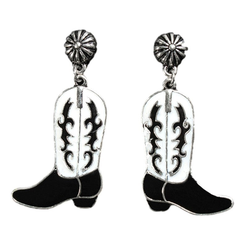 Chic Black and White Cowboy Boot Earrings - Korvel