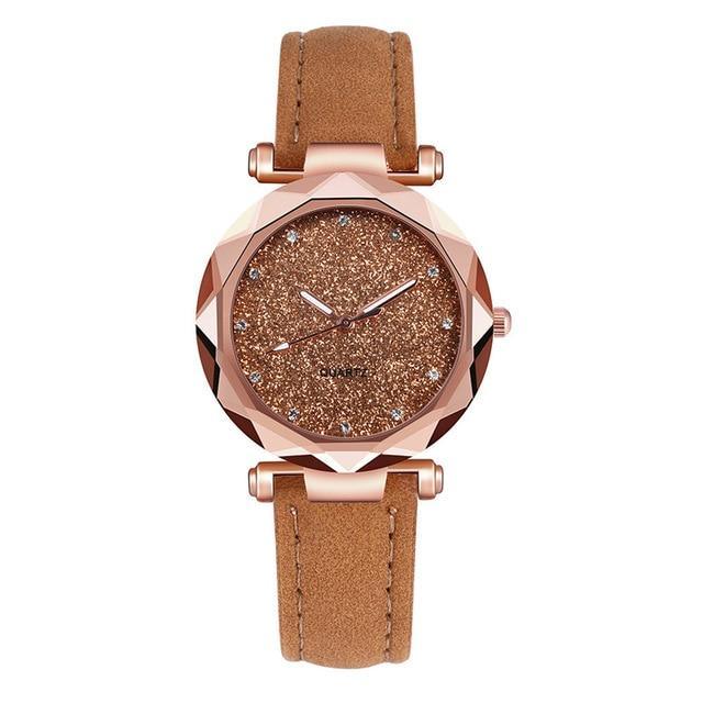 Montre en cuir décontractée pour femme avec design sablé