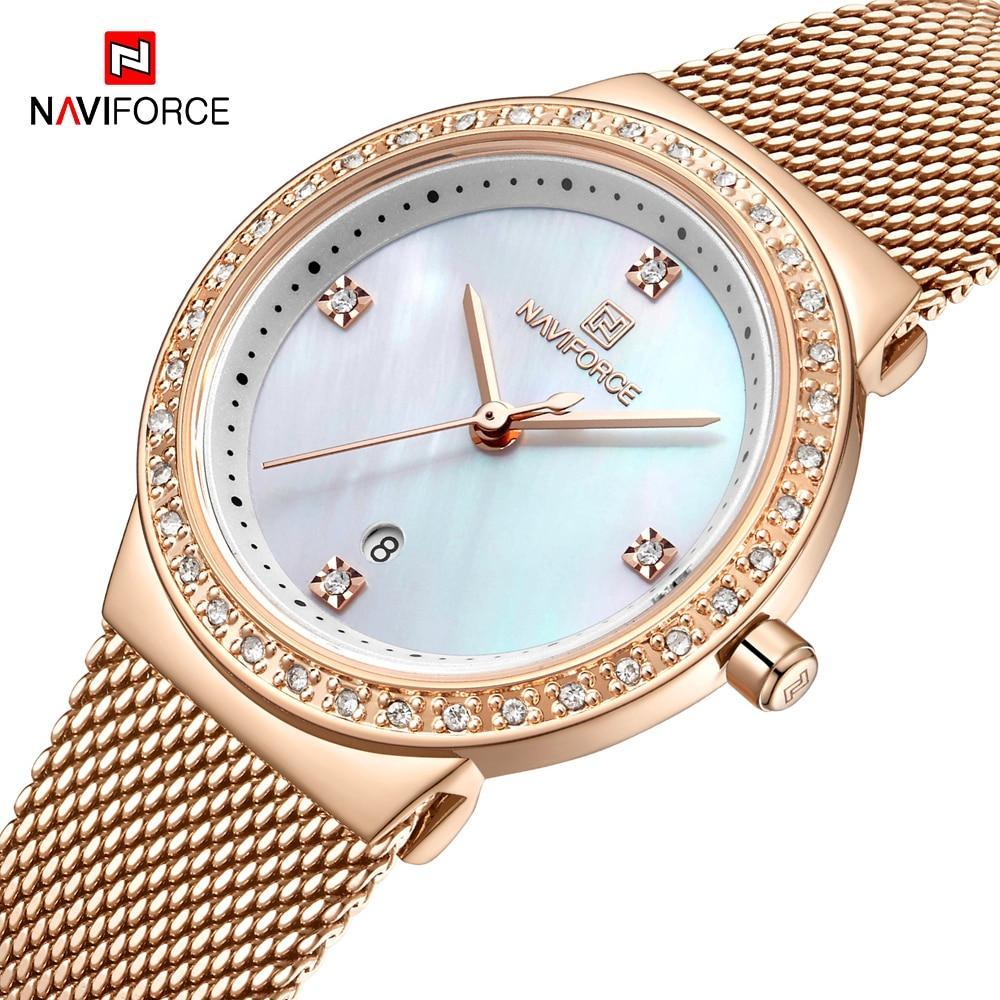 Montre analogique de luxe pour femmes avec affichage de la date et bracelet en acier inoxydable