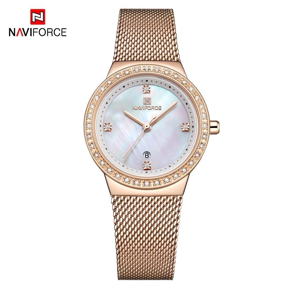 Montre analogique de luxe pour femmes avec affichage de la date et bracelet en acier inoxydable