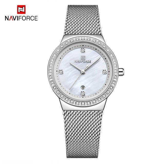 Montre analogique de luxe pour femmes avec affichage de la date et bracelet en acier inoxydable
