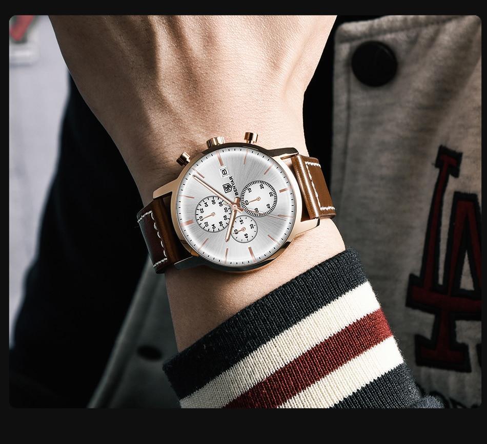 Reloj de Cuarzo de Lujo para Hombre - Reloj Deportivo de Cuero Impermeable