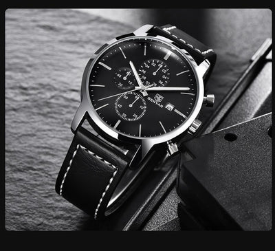 Luxury Quartz Men's Watch - Waterproof Leather Sports Wristwatch