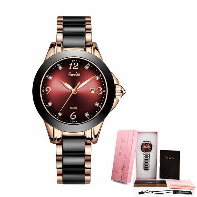 Montre Élégante Étanche pour Femme avec Accents en Acier Inoxydable et Céramique