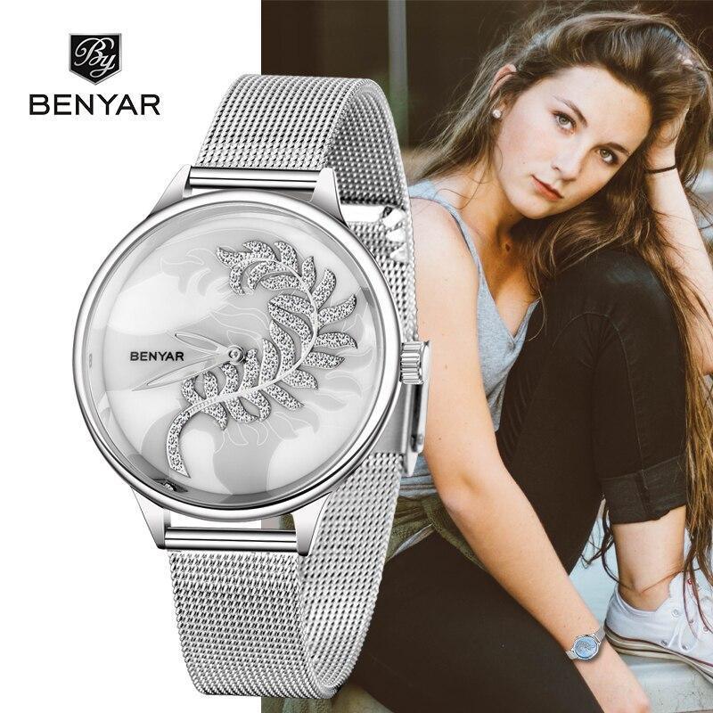 Montre à Quartz Ronde Élégante pour Femme avec Bracelet en Maille en Acier Inoxydable