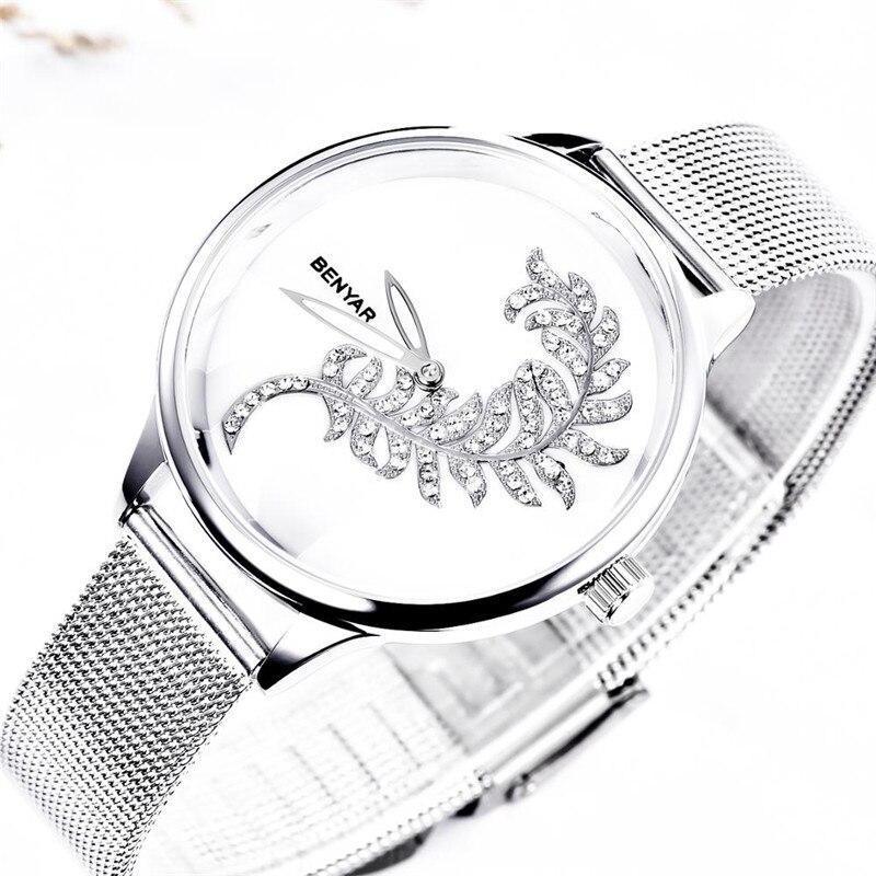 Montre à Quartz Ronde Élégante pour Femme avec Bracelet en Maille en Acier Inoxydable