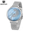Montre à Quartz Ronde Élégante pour Femme avec Bracelet en Maille en Acier Inoxydable