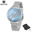 Montre à Quartz Ronde Élégante pour Femme avec Bracelet en Maille en Acier Inoxydable