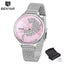Montre à Quartz Ronde Élégante pour Femme avec Bracelet en Maille en Acier Inoxydable