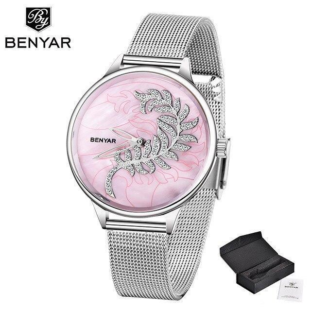 Montre à Quartz Ronde Élégante pour Femme avec Bracelet en Maille en Acier Inoxydable