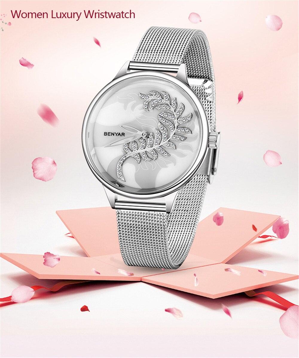 Montre à Quartz Ronde Élégante pour Femme avec Bracelet en Maille en Acier Inoxydable