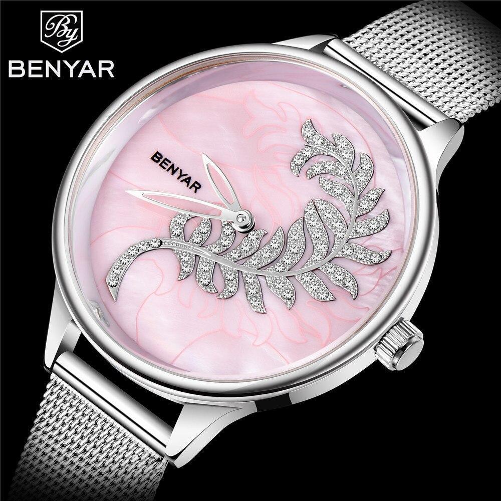 Montre à Quartz Ronde Élégante pour Femme avec Bracelet en Maille en Acier Inoxydable