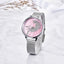 Montre à Quartz Ronde Élégante pour Femme avec Bracelet en Maille en Acier Inoxydable