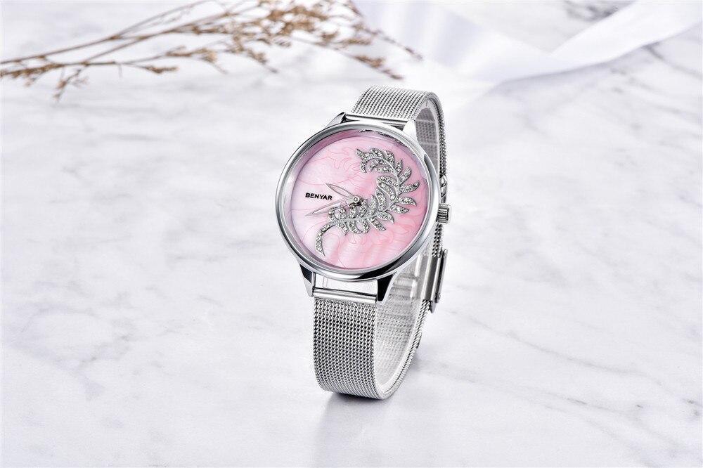 Montre à Quartz Ronde Élégante pour Femme avec Bracelet en Maille en Acier Inoxydable