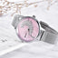 Montre à Quartz Ronde Élégante pour Femme avec Bracelet en Maille en Acier Inoxydable