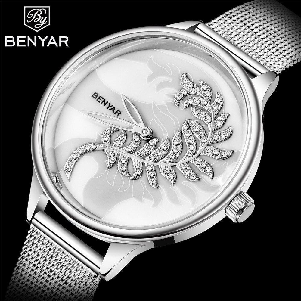 Montre à Quartz Ronde Élégante pour Femme avec Bracelet en Maille en Acier Inoxydable