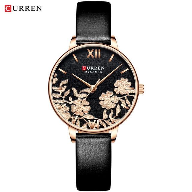 Montre élégante pour femmes étanche avec design de fleurs en découpage