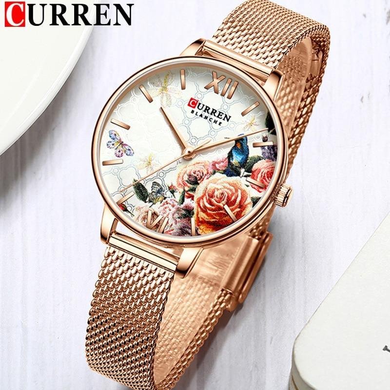 Montre Élégante pour Femme avec Motifs de Découpage Floral