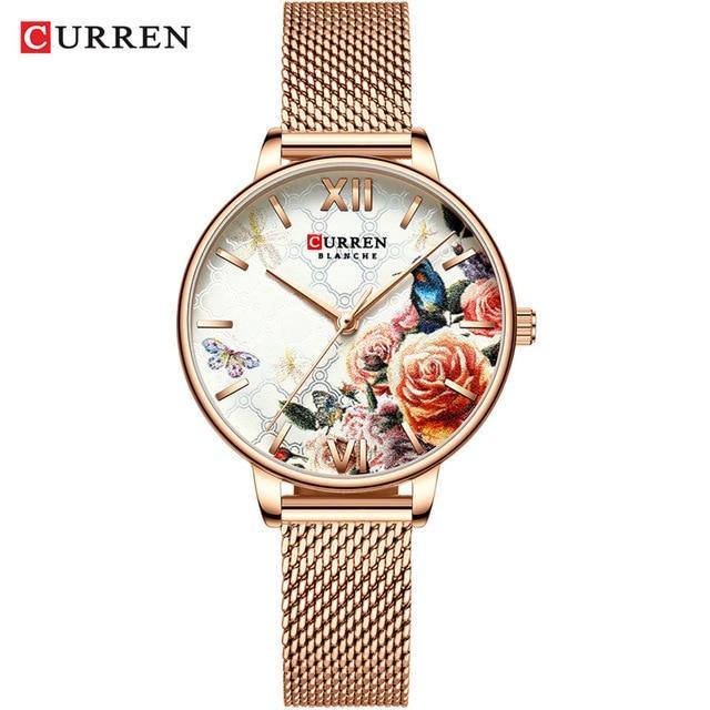 Montre Élégante pour Femme avec Motifs de Découpage Floral