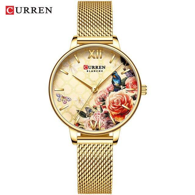 Montre Élégante pour Femme avec Motifs de Découpage Floral