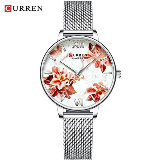 Montre Élégante pour Femme avec Motifs de Découpage Floral