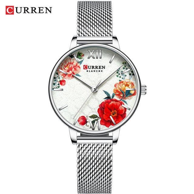 Montre Élégante pour Femme avec Motifs de Découpage Floral