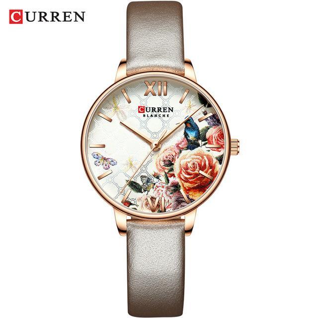 Montre Élégante pour Femme avec Motifs de Découpage Floral