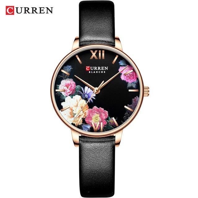Montre Élégante pour Femme avec Motifs de Découpage Floral