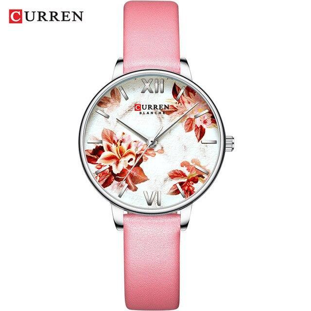 Montre Élégante pour Femme avec Motifs de Découpage Floral
